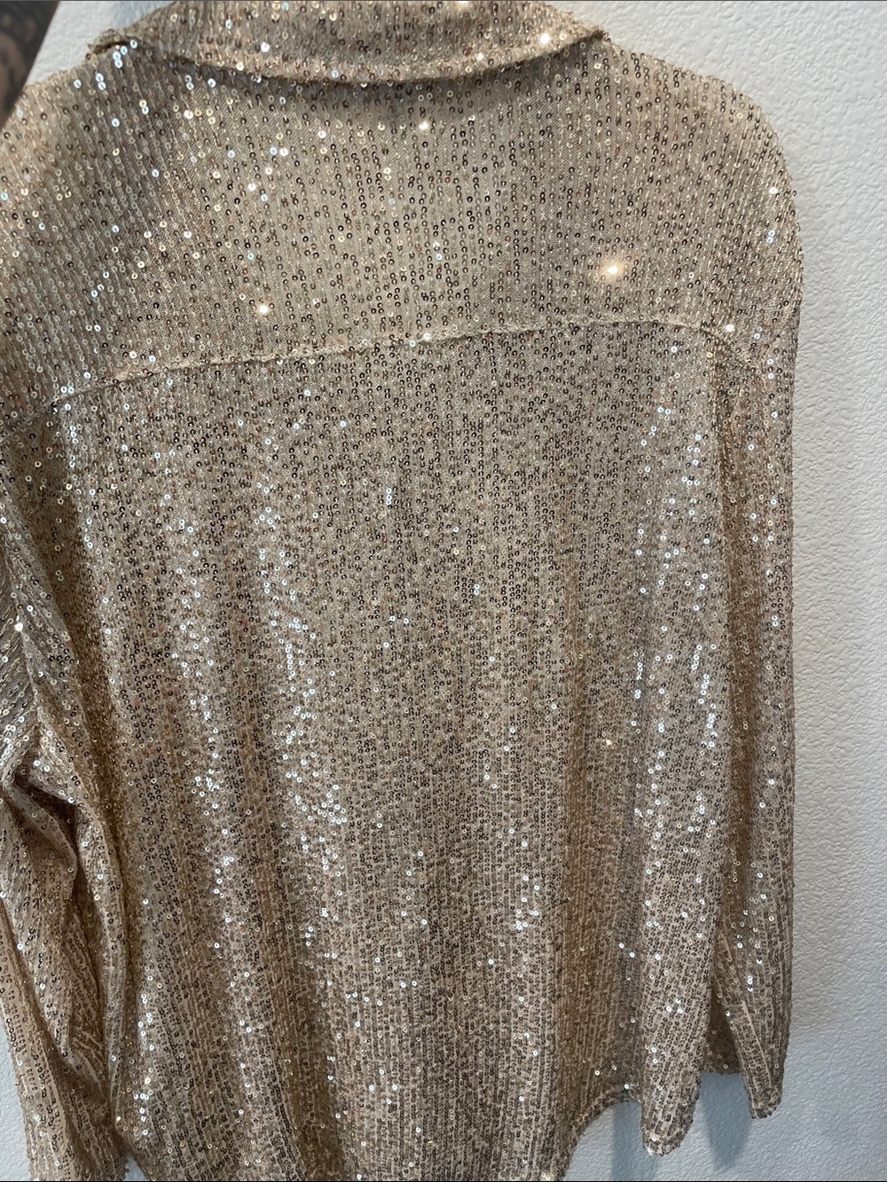 NWOT POL Sequin Button-Down Shirt - Champagne Gold - Picture 6 of 6